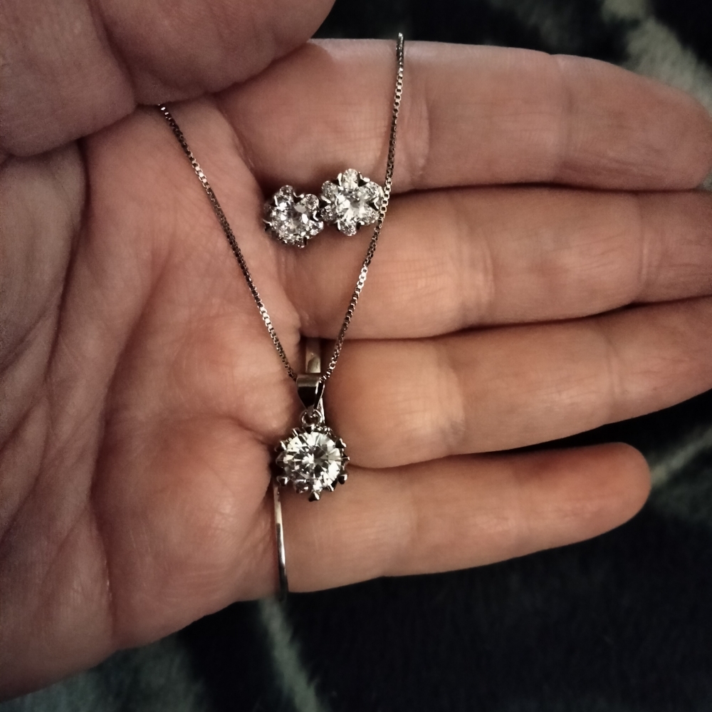 2pc 2ctw Zircon Diamond Sterling Silver set